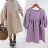 Children's Organic Cotton Double Gauze Loose Pockets Baby Girls Dress Fashion Princess Casual Kids Dresses