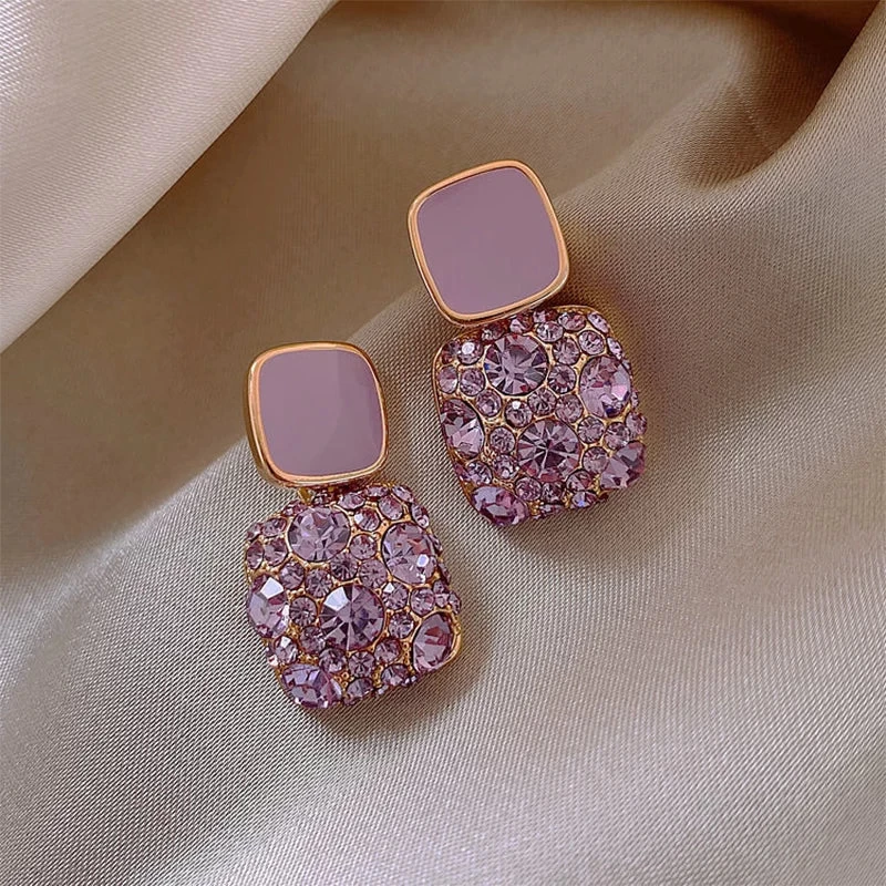 Vintage Purple Shiny Crystal Geometric Women Earrings Contracted Sweet Lovely Fine Shiny Drop Earrings Jewelry
