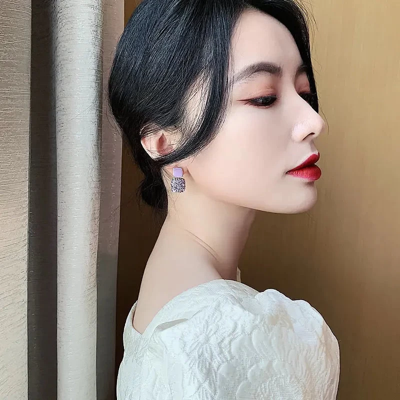 Vintage Purple Shiny Crystal Geometric Women Earrings Contracted Sweet Lovely Fine Shiny Drop Earrings Jewelry - Image 5