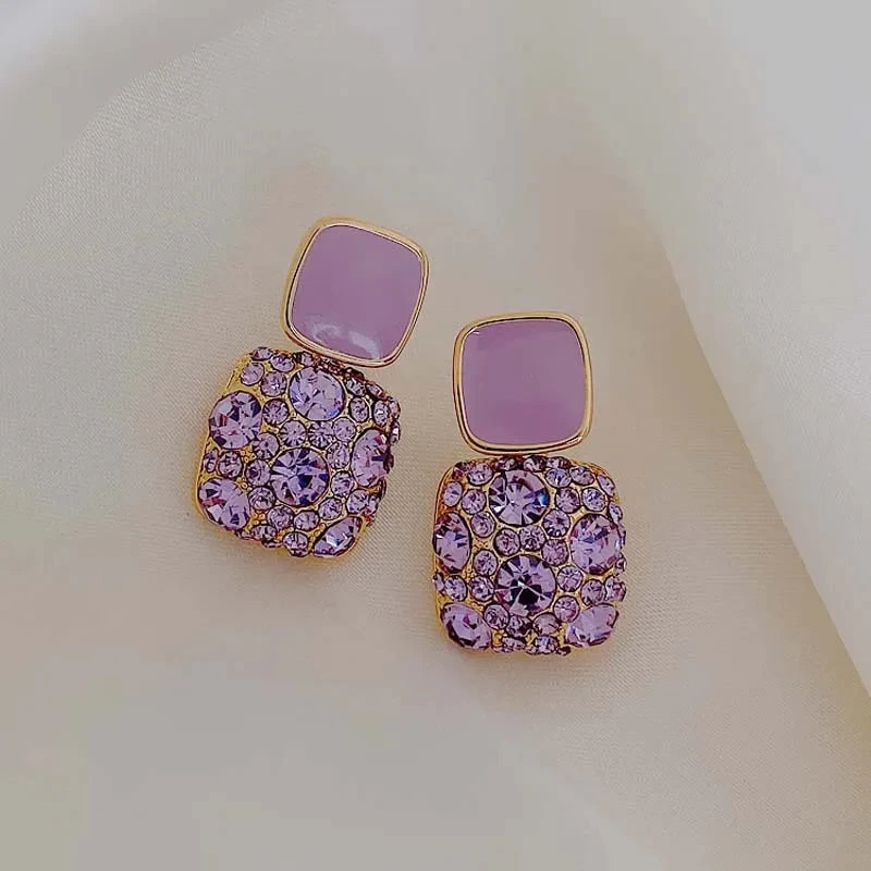 Vintage Purple Shiny Crystal Geometric Women Earrings Contracted Sweet Lovely Fine Shiny Drop Earrings Jewelry - Image 3