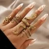 Vintage Long Snake Ring Set For Women Gothic Black Gold Silver Color Adjustable Finger Jewelry Accessories Female Gift