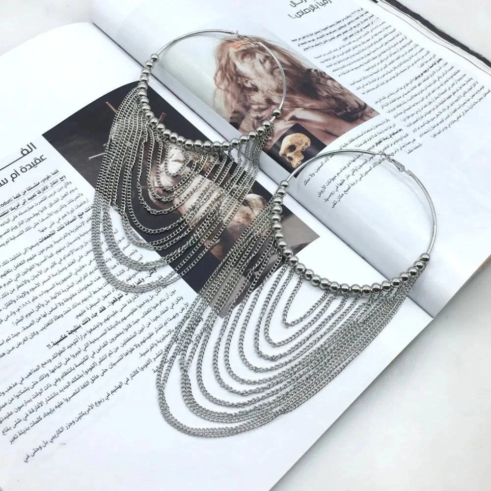 Circular Metal Long Tassel Earrings For Women Indian Jewelry Chain Dangle Earrings Gold Color Ball - Image 4