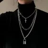 Multilayer Hip Hop Long Chain Necklace For Women Men Jewelry Gifts Key Cross Pendant Necklace Accessories