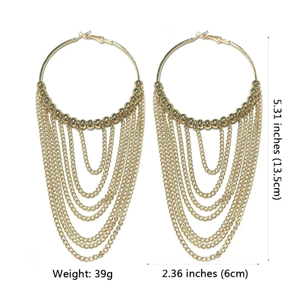 Circular Metal Long Tassel Earrings For Women Indian Jewelry Chain Dangle Earrings Gold Color Ball - Image 8