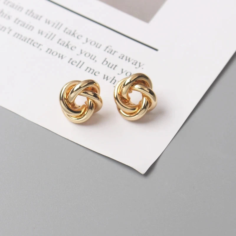 Tiny Metal Stud Earrings For Women Gold Color Twist Round Earrings Small Unusual Earrings