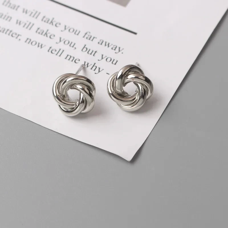 Tiny Metal Stud Earrings For Women Gold Color Twist Round Earrings Small Unusual Earrings - Image 7