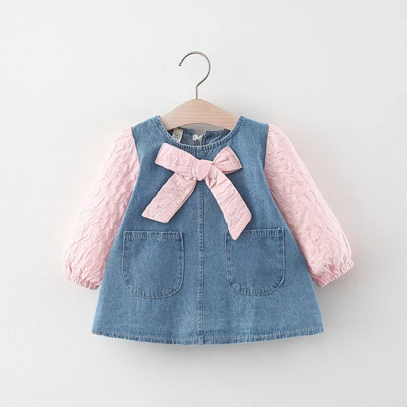 Newborn Baby Girls Spring Fall Clothes Outfits Bow Denim Dress Costume For Toddler Baby Girl Cloth 1 Year Birthday Dresses Dress - Image 8