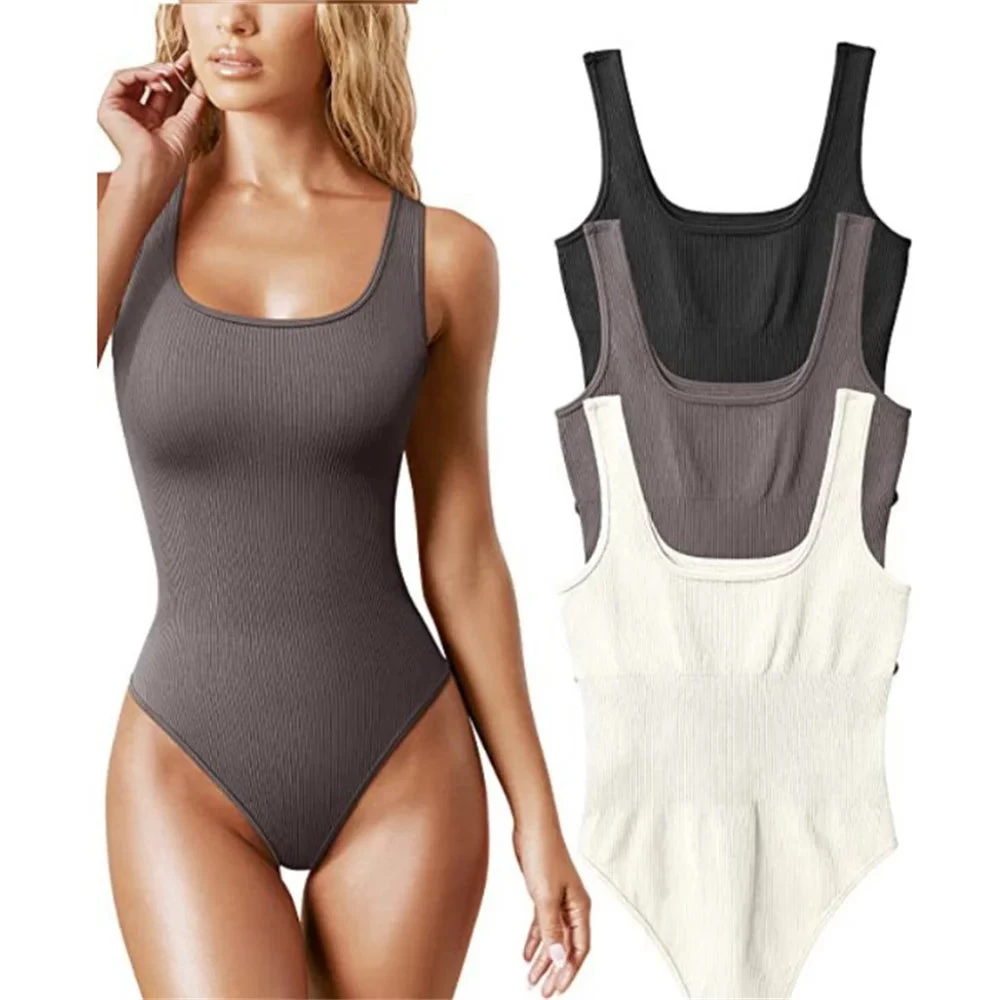Sleeveless Bodysuits For Women Summer Basic Ribbed Sexy Crew Neck Racerback Tank Tops Body Suit Going Out - Image 14