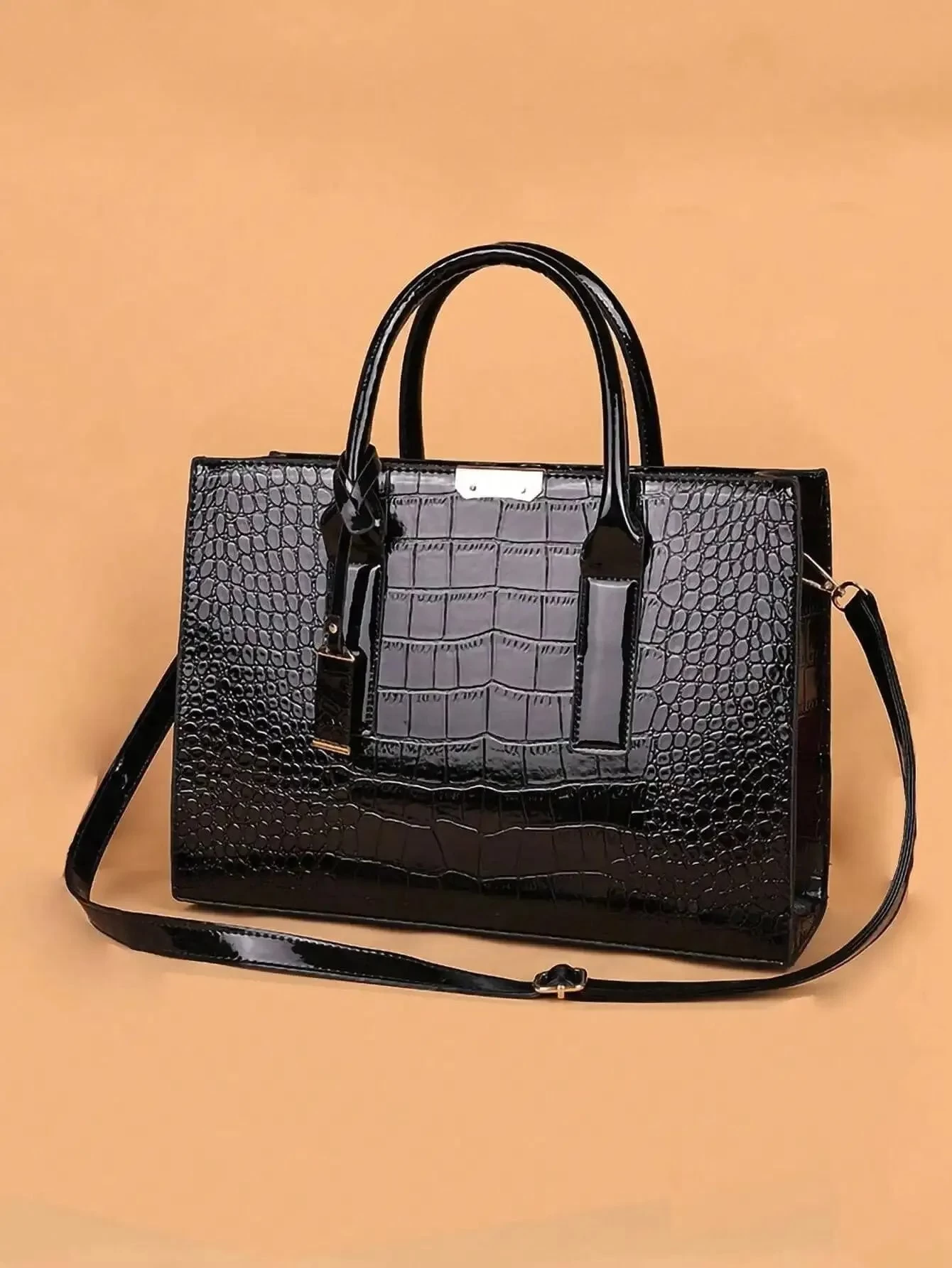 Luxury Handbag Crocodile PU Patent Leather Crossbody Bag - Image 8