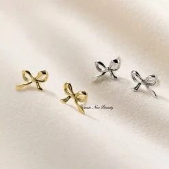 Fashion Earrings For Women Sweet Cute Bow Stud Earring 925 Silver Needles Simple Minimalist Ear Piercing Jewelry Gifts