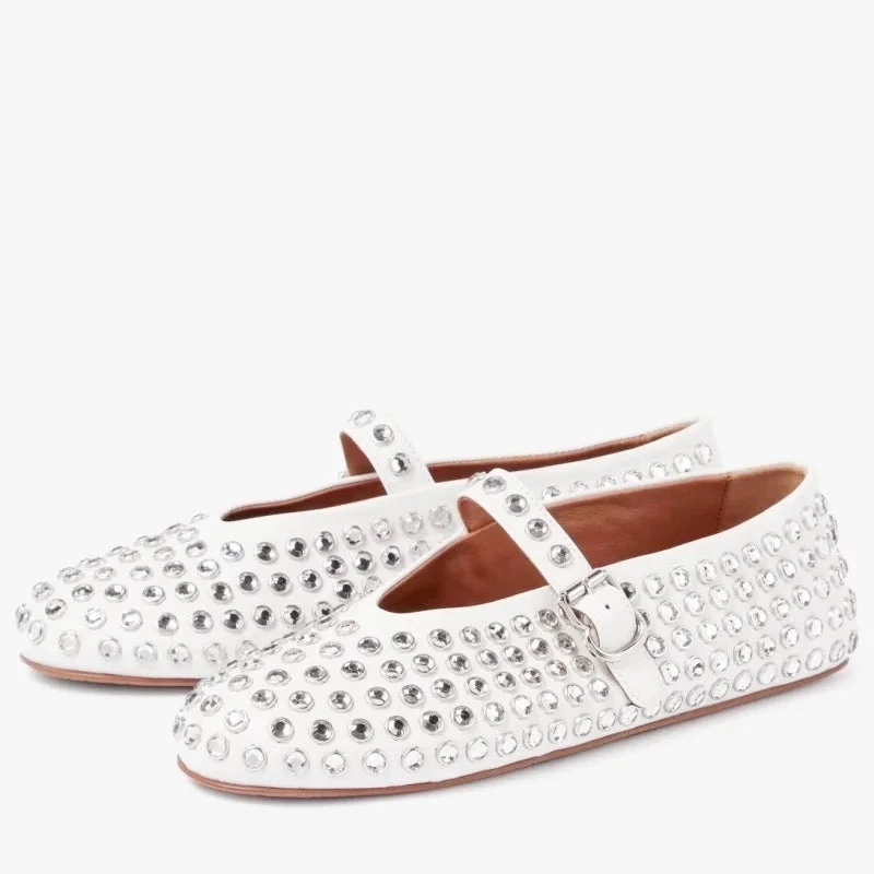 Women Flats Designer Loafers Shoes Diamond Rivet Mary Jane Shoes Woman Stylish Studded Crystal Women Flat Ballet Lolita Shoes - Image 5