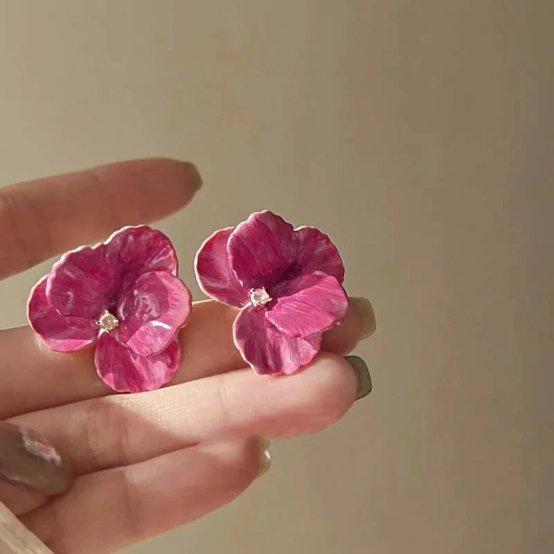 Pink Flowers Drops Glaze Earrings Japanese And South Korean Style Elegant Fashion Stud Earrings Ms Travel Wedding Accessories - Image 5