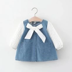 Newborn Baby Girls Spring Fall Clothes Outfits Bow Denim Dress Costume For Toddler Baby Girl Cloth 1 Year Birthday Dresses Dress