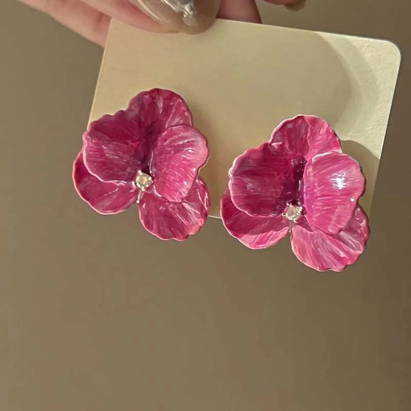 Pink Flowers Drops Glaze Earrings Japanese And South Korean Style Elegant Fashion Stud Earrings Ms Travel Wedding Accessories - Image 4
