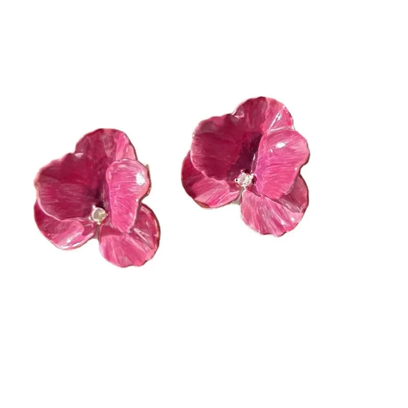 Pink Flowers Drops Glaze Earrings Japanese And South Korean Style Elegant Fashion Stud Earrings Ms Travel Wedding Accessories - Image 6