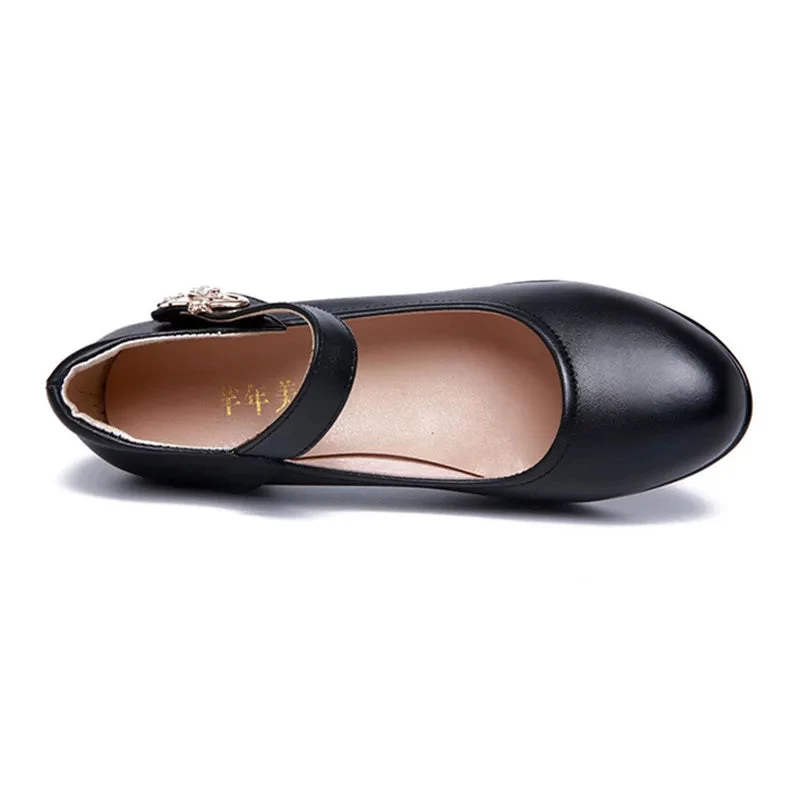 Shallow Crystal White Wedding Shoes Bride Platform Pumps Med Block Heels Mary Janes Office - Image 5