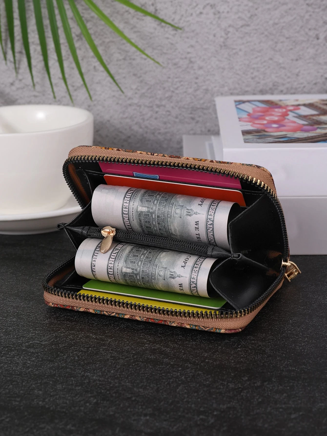 Multifunctional Bohemian Style Short Women's Wallet Wood Grain Multi Card Slot Wallet Large Capacity Portable Car - Image 6
