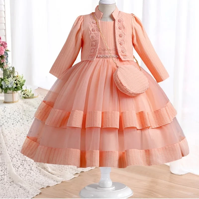 Dress Long Sleeved Birthday Party Elegant Evening Dress Performance Fluffy Girl Princess Dress