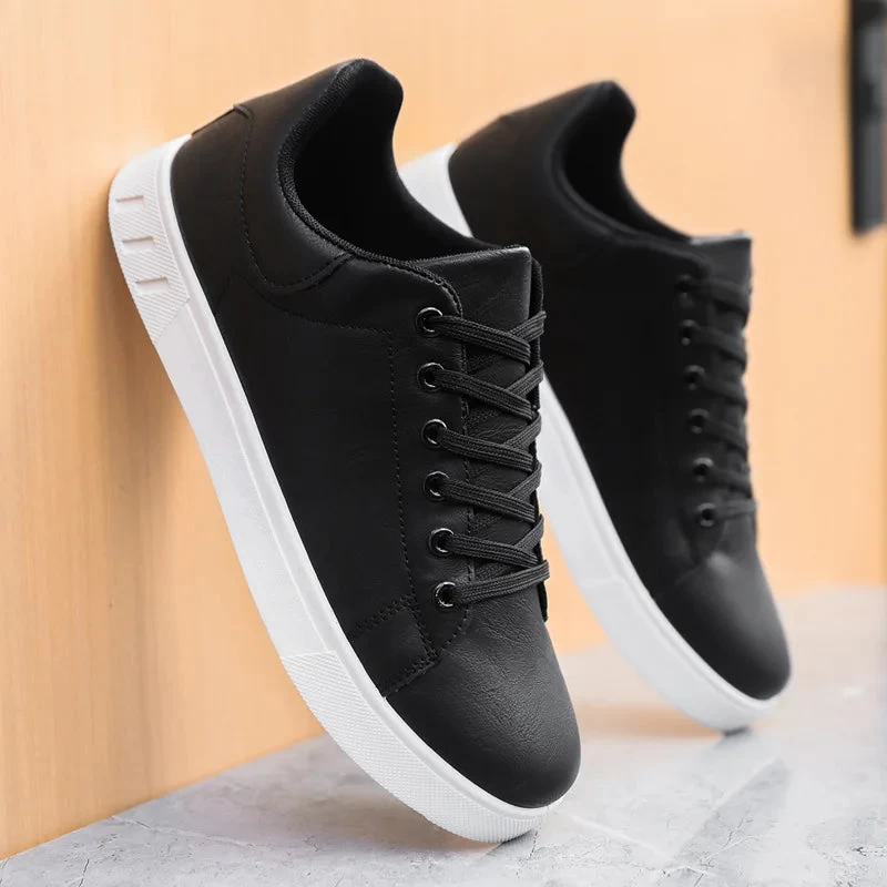 Classic Men Leather Shoes Thick-soled Casual Sneakers Trendy Lace-up Walking Shoes Spring Anti-slip Comfortable Vulcanized Shoes - Image 4