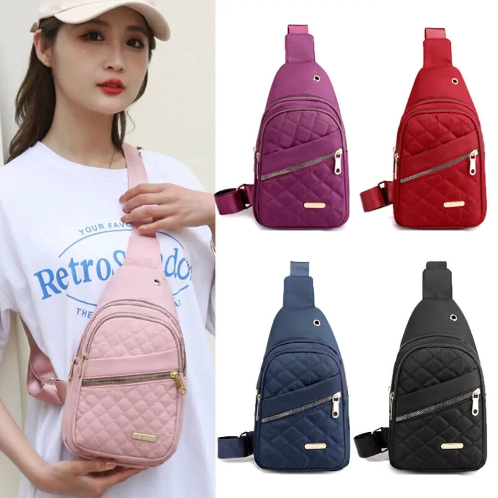 Women Embroidery Rhombus Chest Bag Multi-Layer Large-Capacity Single-Shoulder Diagonal Bag Casual Rhombus Chest Handbag