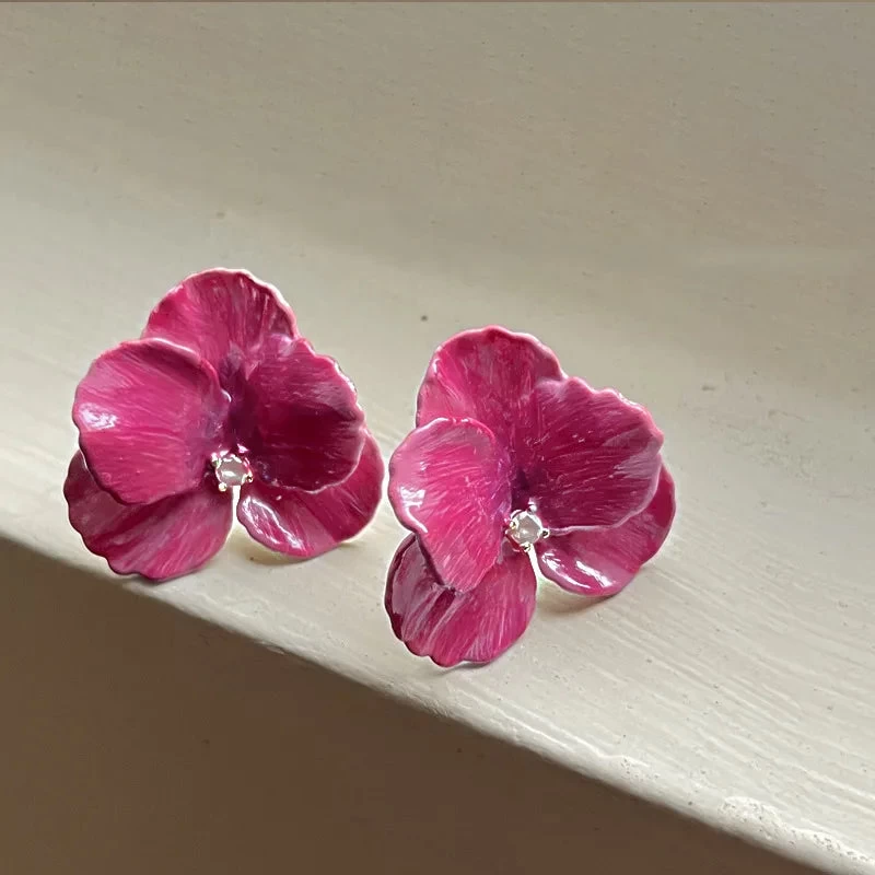 Pink Flowers Drops Glaze Earrings Japanese And South Korean Style Elegant Fashion Stud Earrings Ms Travel Wedding Accessories - Image 3