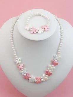 2pcs Girls Butterfly Decorated Beaded Necklaces And Bracelets For Daily Wear Throughout The Year