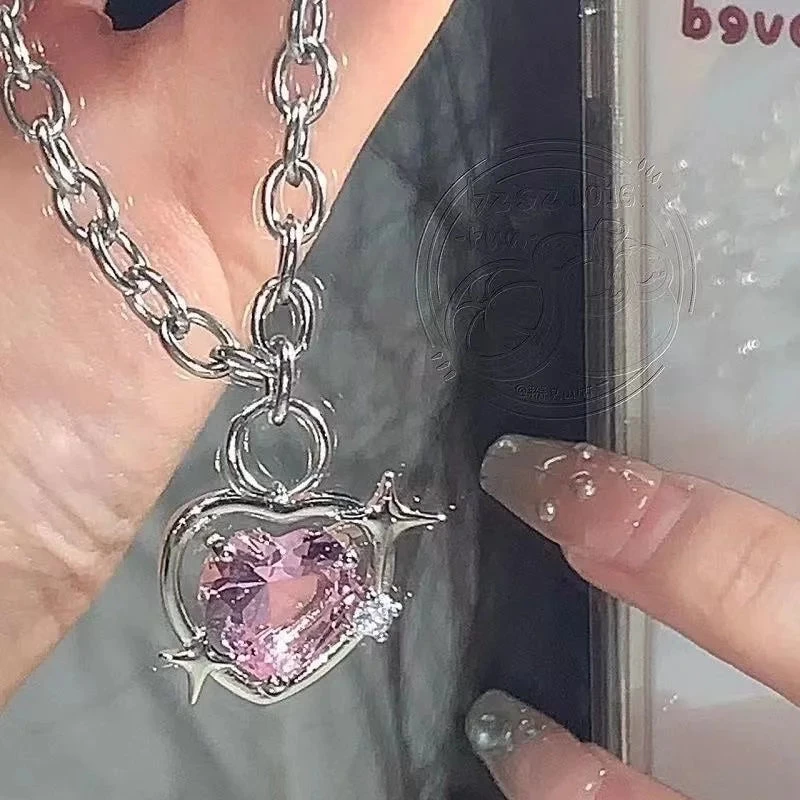 Black Heart Pendant Necklace Punk Shiny Rhinestone Star Asymmetric Chain Necklace For Women Neck Chain Y2K Jewelry - Image 7