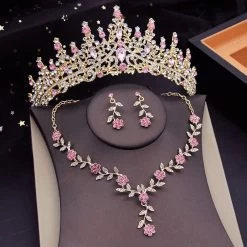 Crystal Tiaras Bridal Jewelry Sets For Women Crown Flower Choker Necklace Sets Wedding Bride Costume Jewelry Set