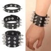 Punk Bracelet For Men Women - Goth Black Leather Wristband With Metal Spike Studded- Spike Rivets Cuff Bangle Adjustable