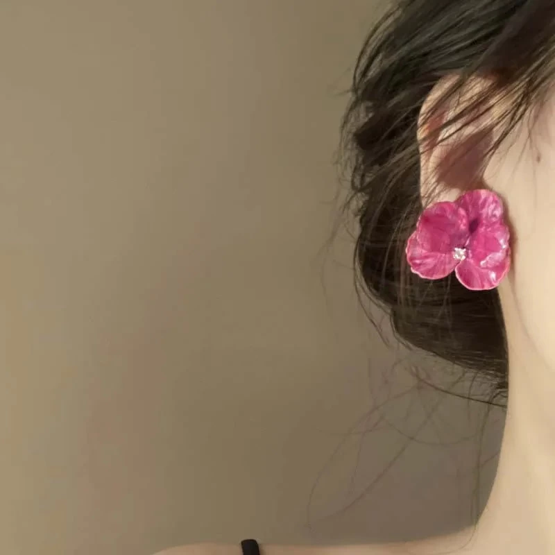 Pink Flowers Drops Glaze Earrings Japanese And South Korean Style Elegant Fashion Stud Earrings Ms Travel Wedding Accessories - Image 2