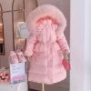 Winter Girls Sweet Long Down Jackets Hooded Big Fur Collar Kids Parkas Children Clothes Girls Windproof Thicken Warm Coats