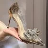 Summer Pointed Crystal Fairy Ladies Wind Sandals Rhinestone Butterfly-knot Transparent High Heel Women Sandals Fashion Shoes