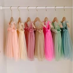 Kids Girl Dress 3D Flower Sling Sweet Beauty Children's Mesh Solid Color Baby Girls Beach Princess Fluffy Skirt