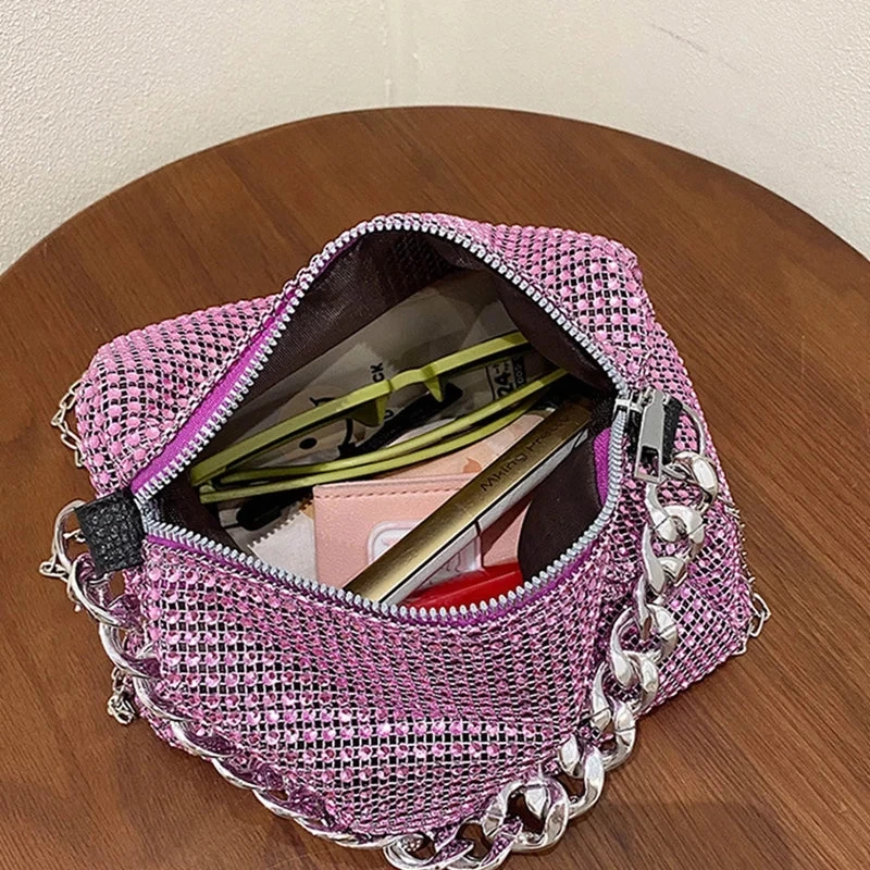 Full Rhinestone Shoulder Bags Bling Diamond Crossbody Bag Women Wedding Party Handbags Fashion Shoulder Purses New Chains Bags - Image 2