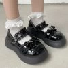 Chunky Platform Mary Jane Shoes For Women Patent Leather Lace Ankle Strap Pumps Woman