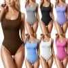 Sleeveless Bodysuits For Women Summer Basic Ribbed Sexy Crew Neck Racerback Tank Tops Body Suit Going Out