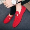 Men's Casual Shoes Red Loafers Cleat Shoes Metal Trim Adulto Driving Moccasin Soft Comfortable Casual Shoes Men's Sneakers Flats