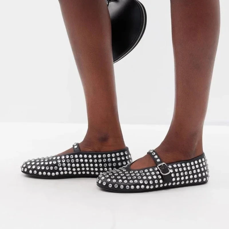 Women Flats Designer Loafers Shoes Diamond Rivet Mary Jane Shoes Woman Stylish Studded Crystal Women Flat Ballet Lolita Shoes - Image 3