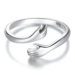 925 Sterling Silver Hug Warmth And Love Hand Adjustable Ring For Women Party Jewelry, His Big Loving Hugs Ring 3 Colors