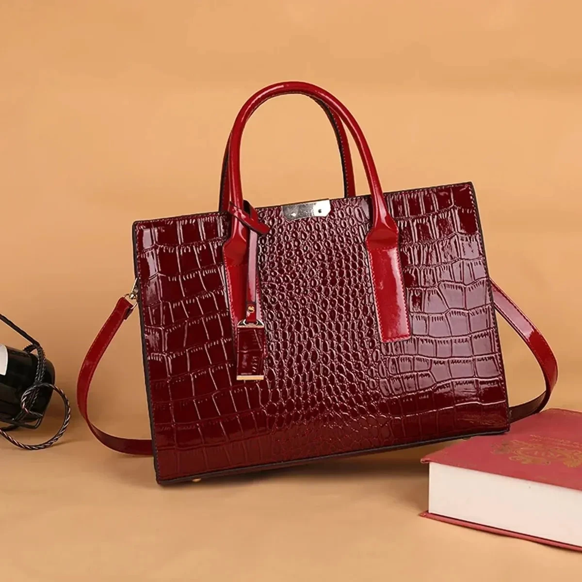 Luxury Handbag Crocodile PU Patent Leather Crossbody Bag - Image 5