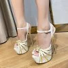 Pleated Leather Open Toe Extreme High Heels Stripper Pole Dance Shoes Summer Platform Sandals