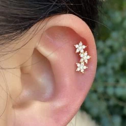 Flower Leaf Tragus Helix Piercing Studs Earrings Women Mini Crystal CZ Stainless Steel