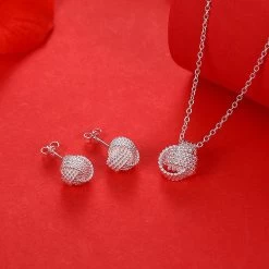 925 Sterling Silver Pretty Ball Necklace Stud Earrings For Woman Jewelry Sets Fashion Party Wedding Accessories Gifts