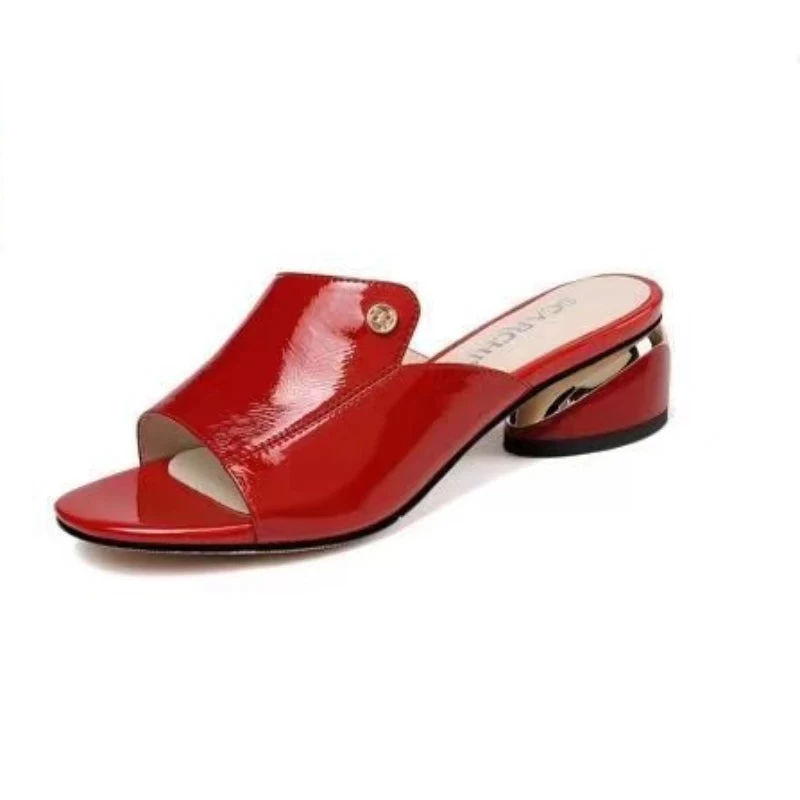 Women's Shoes Fashion Red Sexy XSlippers PU Soft Leather Ladies Comfortable Sandals - Image 7