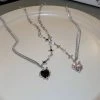 Black Heart Pendant Necklace Punk Shiny Rhinestone Star Asymmetric Chain Necklace For Women Neck Chain Y2K Jewelry