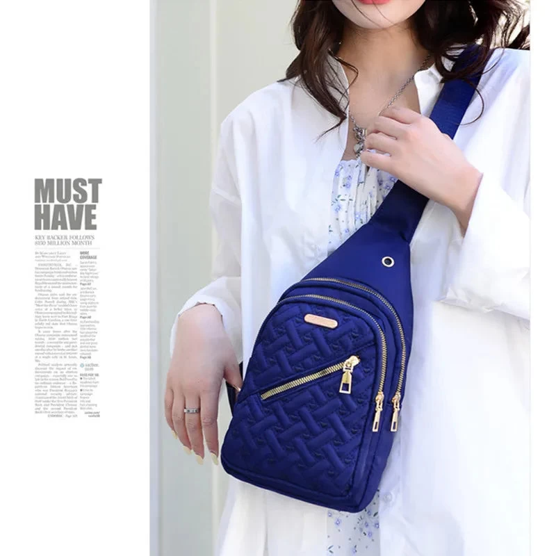 Rhombus Embroidery Thread Women's Bag Fashion Lattice Nylon Chest Handbag Classic Rhombus Single - Image 6