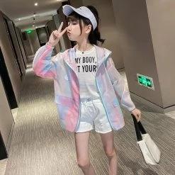 Lightweight Kids Sun Suit Top Jackets Full Zip Hooded Lovely Girls Coats