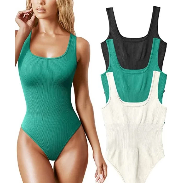 Sleeveless Bodysuits For Women Summer Basic Ribbed Sexy Crew Neck Racerback Tank Tops Body Suit Going Out - Image 11