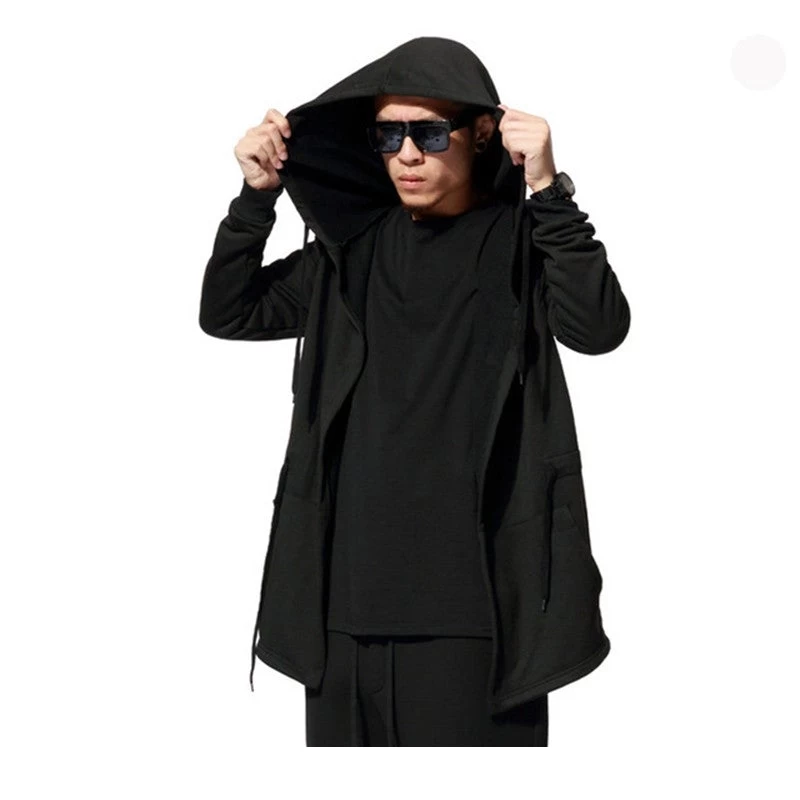 Black Cloak Hooded Male Streetwear Hip Hop Long Hoodies Clothing Men Outerwear Cool Man