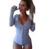 Bodycon Deep V-Neck Long Sleeve Jumpsuit Sexy Women Romper Short Pants Bodysuit